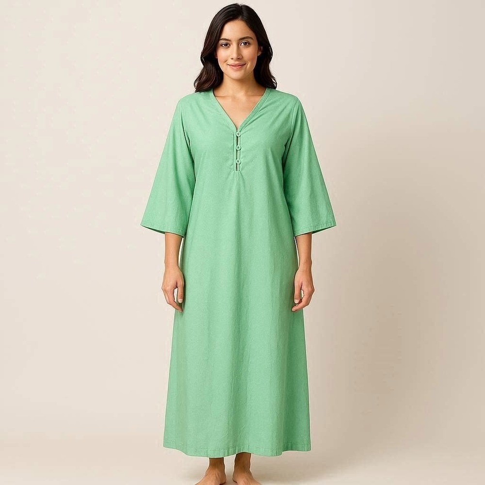 Vintage 70s Mint Green Caftan Nightgown Lucite Buttons Women's Size 6 U.S.A.